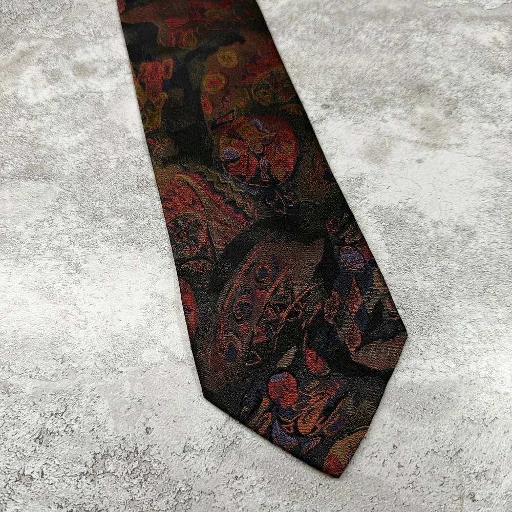 VTG Ted Lapidus Silk Tie Mens One‎ Size Black Paisley Jacquard 100% Silk Necktie